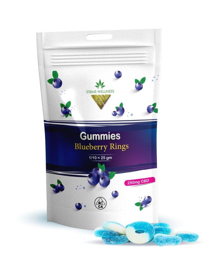 STMS WLLNSS 250mg or 500mg CBD Gummy BLUEBERRY RINGS - ID Delivery Service