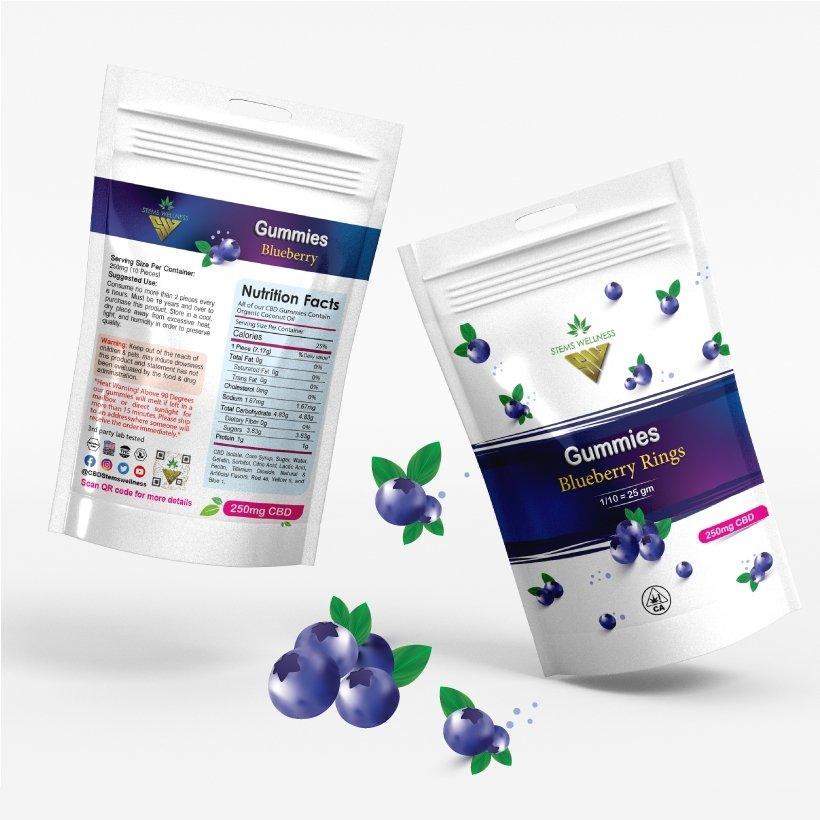 STMS WLLNSS 250mg or 500mg CBD Gummy BLUEBERRY RINGS - ID Delivery Service